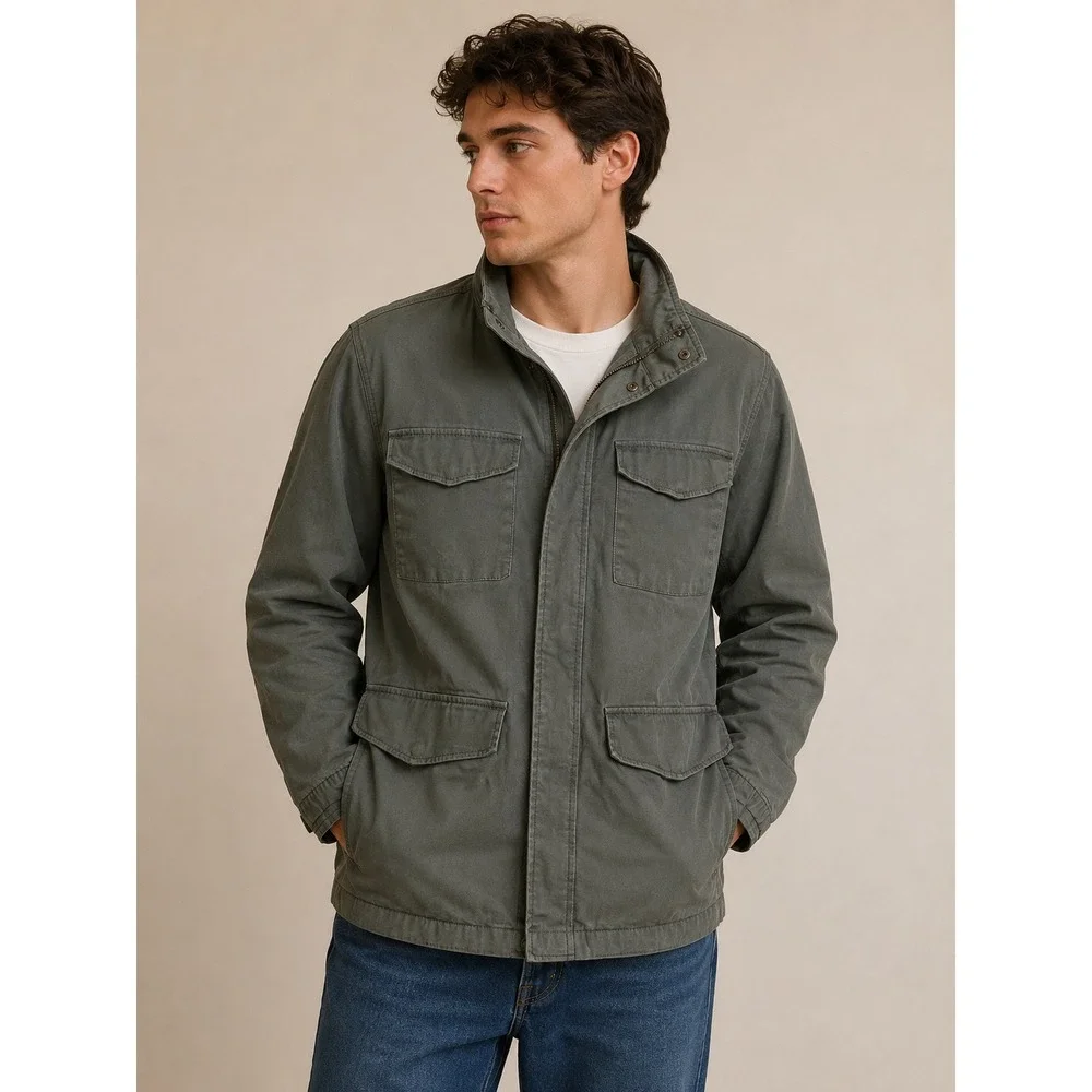 George Mens Field Jacket Olive Green Utility Military Coat XL 46-48